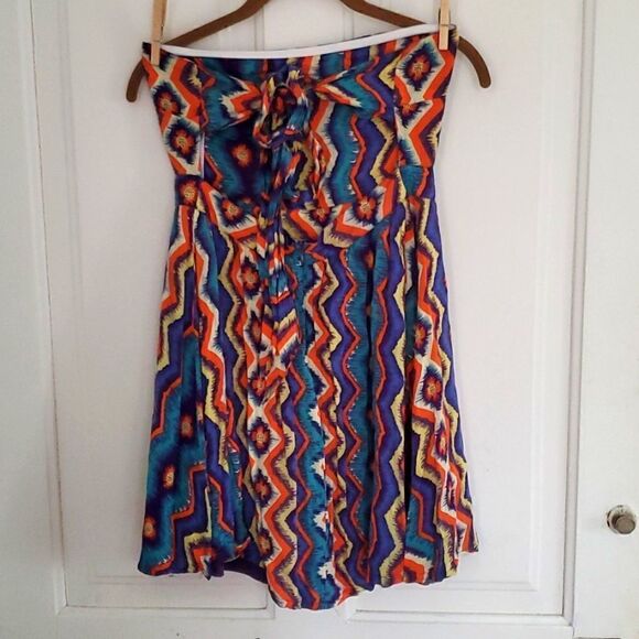 Love Riche Strapless Colorful Ikat Tie Back Mini Dress - Picture 5 of 12